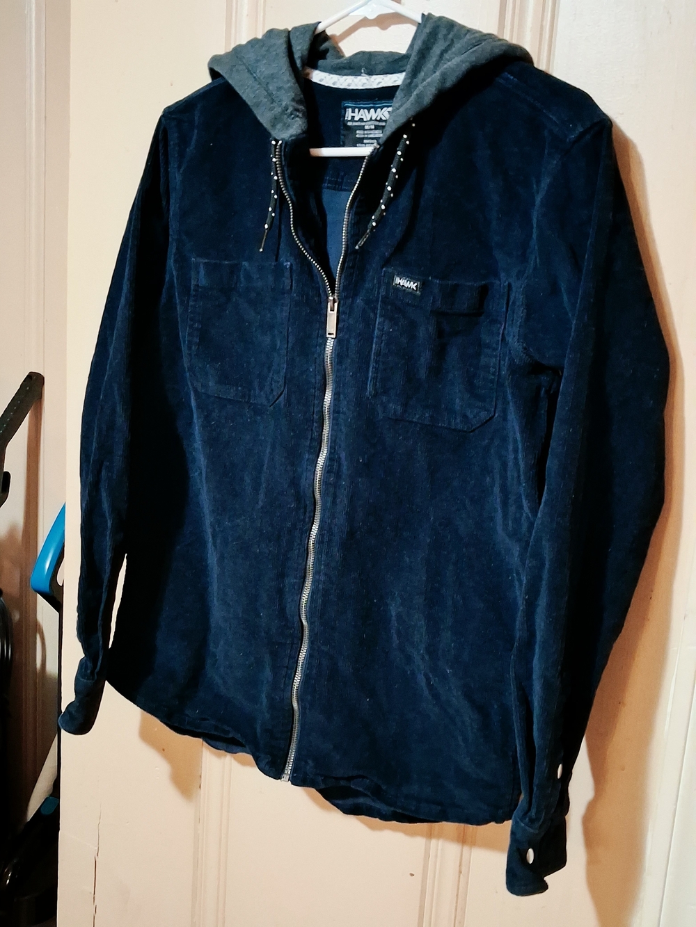 Hawke & Co Navy Zip-Front Corduroy Jacket with Hood